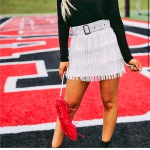 White Rhinestone Fringe Belted Skirt from These Three Boutique